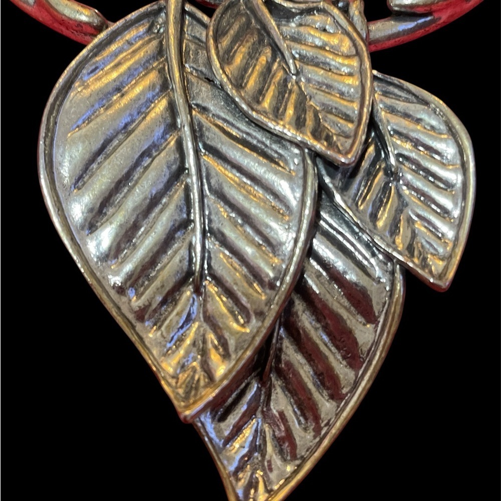 Silver Leaf Necklace with white crystal. - Picture 3 of 6